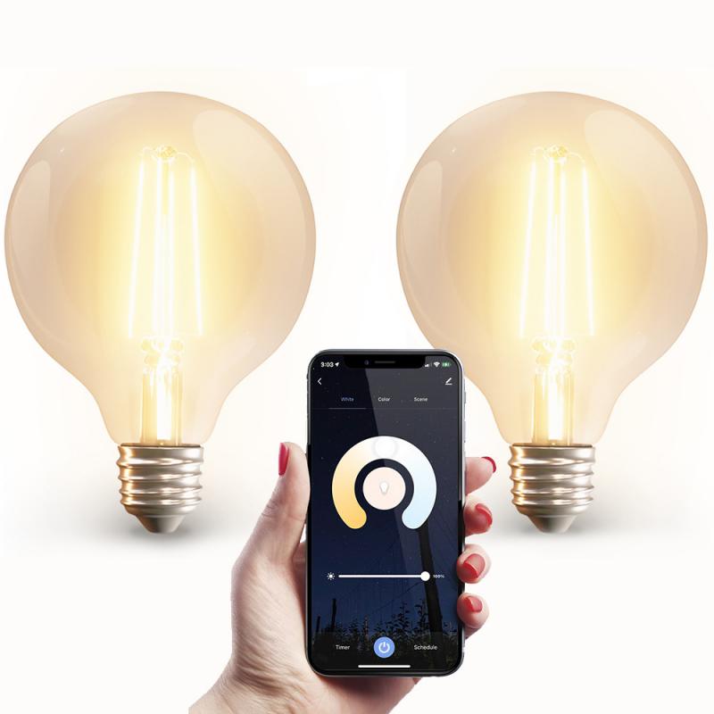 HOFTRONIC SMART 2x Smart E27 LED filament lamp - G95 - Wifi & Bluetooth - 806lm - 7 Watt - Warm wit tot koud wit -