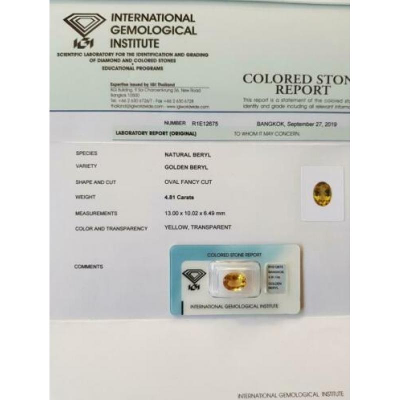 Golden Beryl Edelsteen 4.81 ct. €125,-.