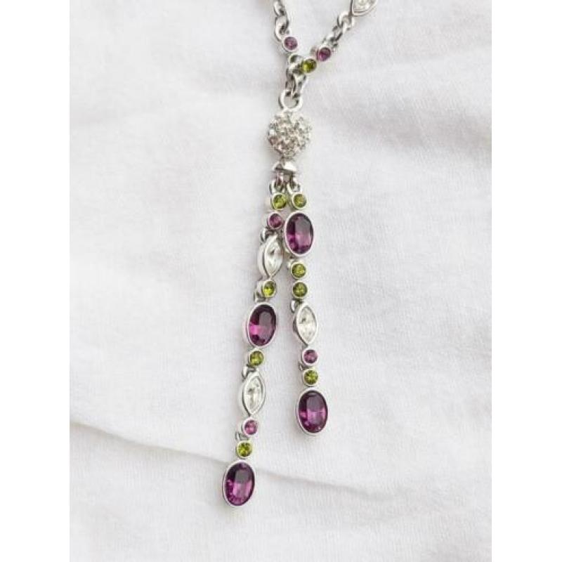 Swarovski kristallen ketting, paars en groen, nieuw