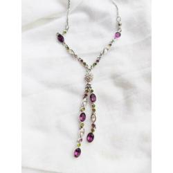 Swarovski kristallen ketting, paars en groen, nieuw