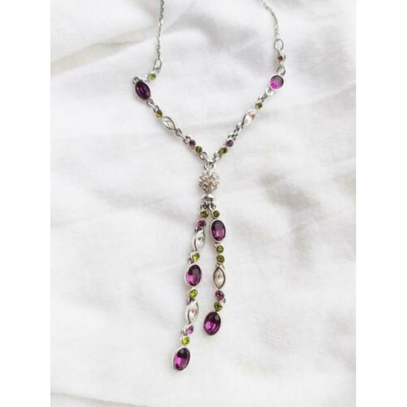 Swarovski kristallen ketting, paars en groen, nieuw