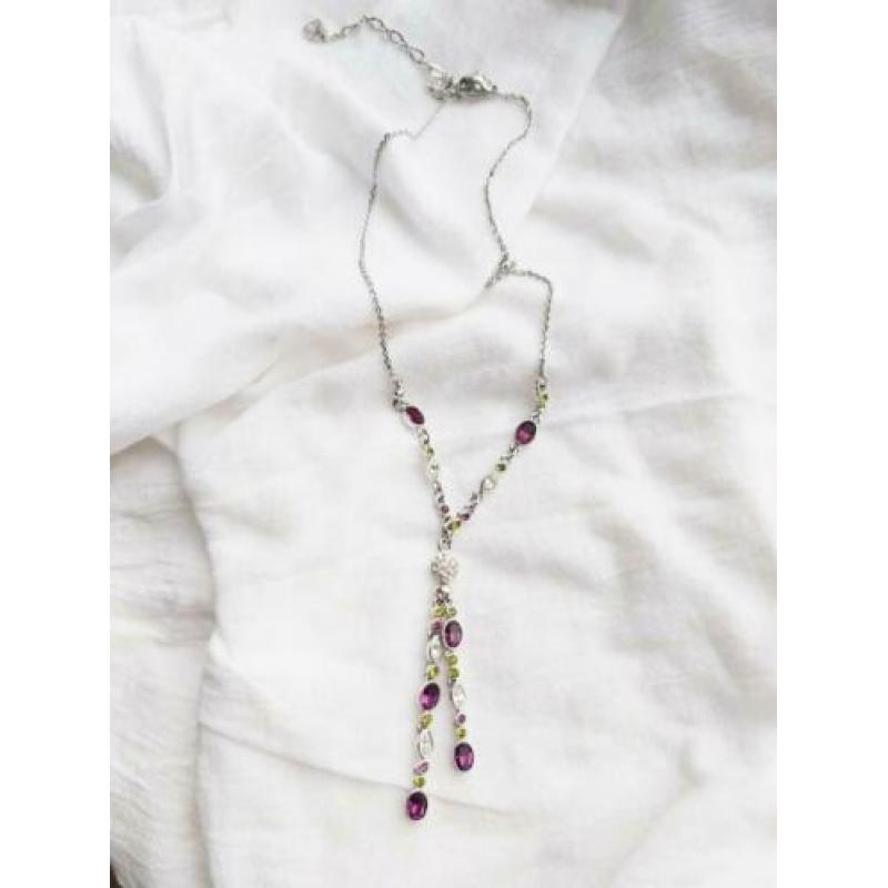 Swarovski kristallen ketting, paars en groen, nieuw