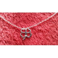 Nw! 925 zilveren oorbellen + ketting + hanger Klavertje Vier