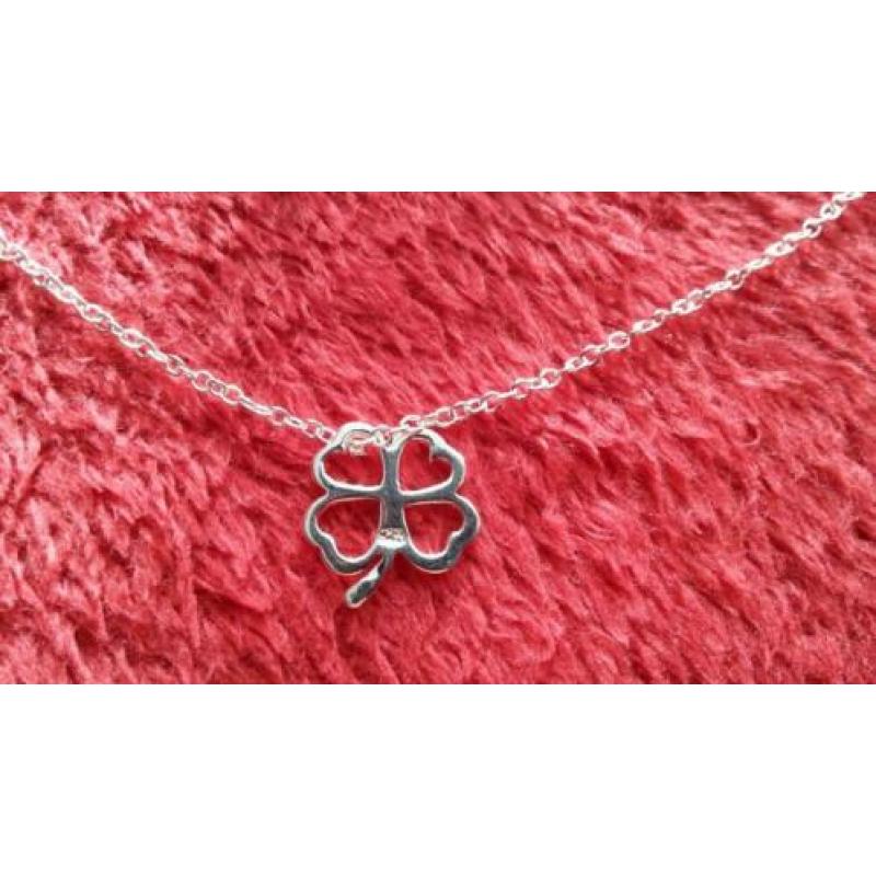 Nw! 925 zilveren oorbellen + ketting + hanger Klavertje Vier