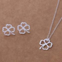 Nw! 925 zilveren oorbellen + ketting + hanger Klavertje Vier