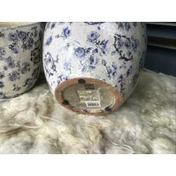 PTMD blauw/ witte Bloempotten nieuw!