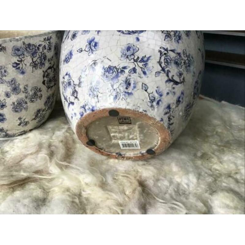 PTMD blauw/ witte Bloempotten nieuw!