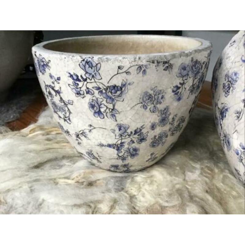 PTMD blauw/ witte Bloempotten nieuw!