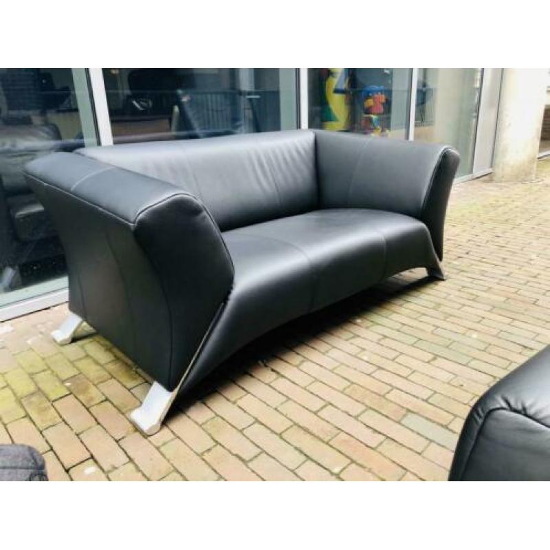 Nieuw Rolf Benz 322 2 Zits bank zwart leer bankstel zithoek