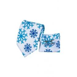 Set stropdas pochet manchetknopen tinten blauw-wit Sterren