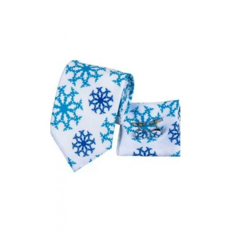 Set stropdas pochet manchetknopen tinten blauw-wit Sterren