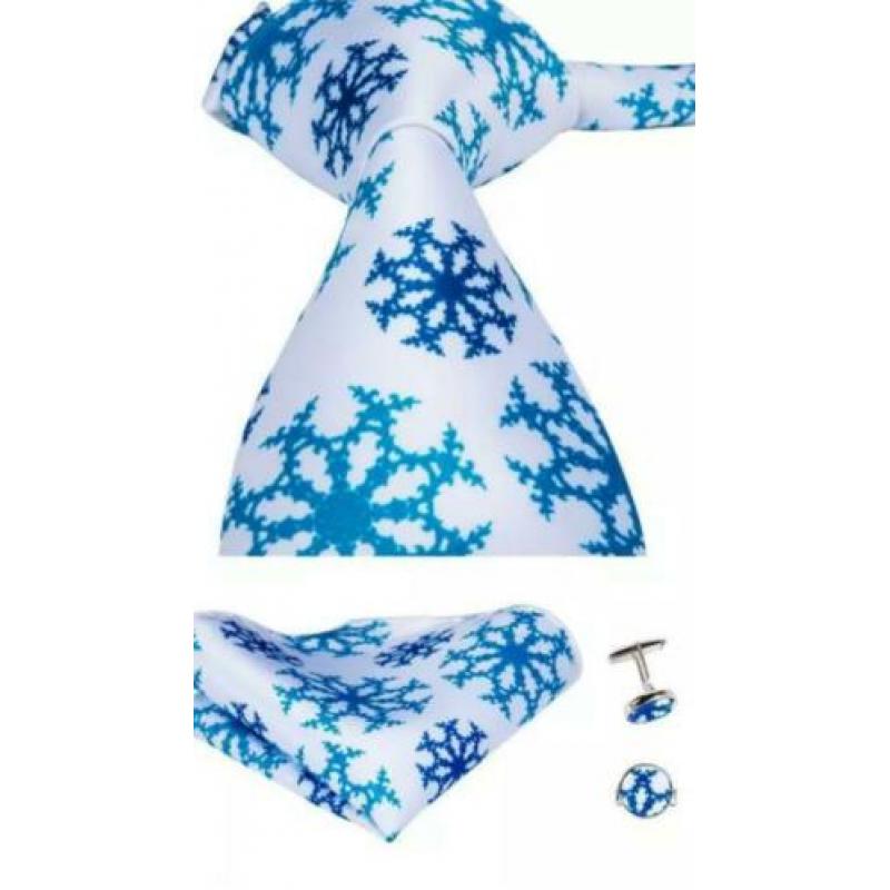 Set stropdas pochet manchetknopen tinten blauw-wit Sterren