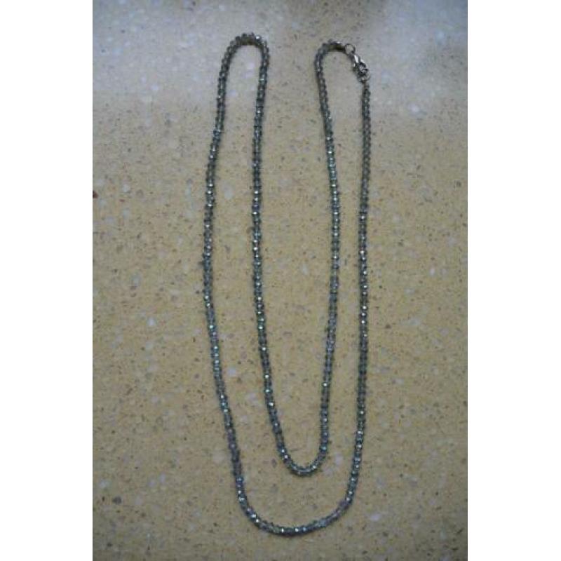 Ketting kralenketting zilver wit zwart blauw hartje