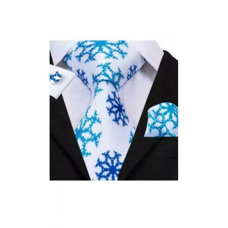 Set stropdas pochet manchetknopen tinten blauw-wit Sterren
