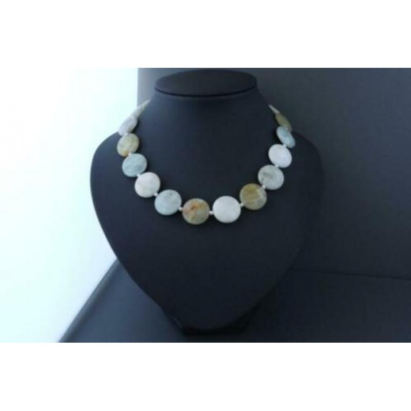AQUAMARIJN (20 mm gefacetteerd) ketting/oorhanger-set