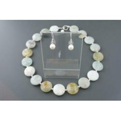 AQUAMARIJN (20 mm gefacetteerd) ketting/oorhanger-set