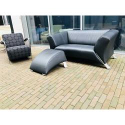 Nieuw Rolf Benz 322 2 Zits bank zwart leer bankstel zithoek