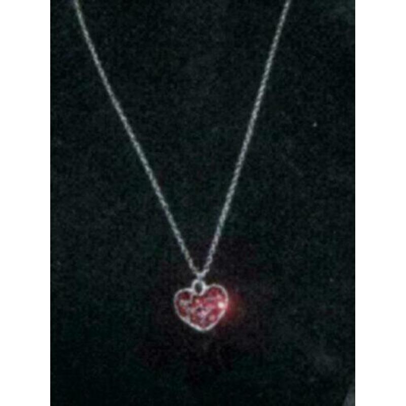 ketting rood hart kristal steentjes, NIEUW