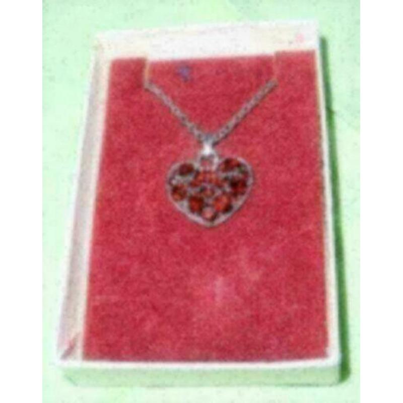 ketting rood hart kristal steentjes, NIEUW