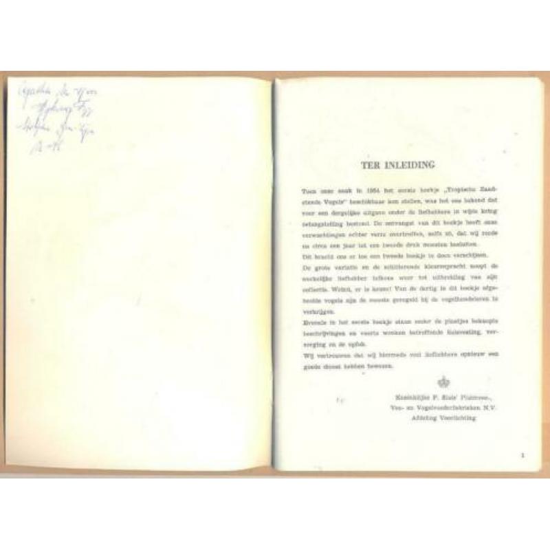Reclame boekje, Kon.P.Sluis Tropische Zaadetende vogels dl.2