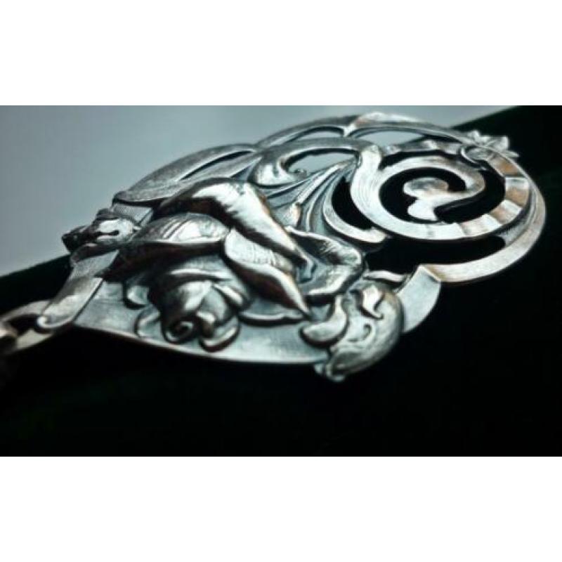 Antiek Zilveren Art Nouveau Jugendstil Rozen Kettinghanger