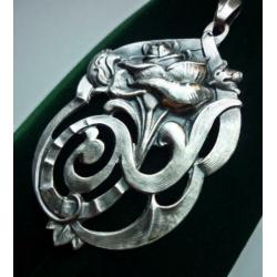 Antiek Zilveren Art Nouveau Jugendstil Rozen Kettinghanger