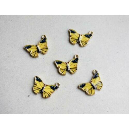 Gele Emaille Vlinder Bedels, 5 Stuks