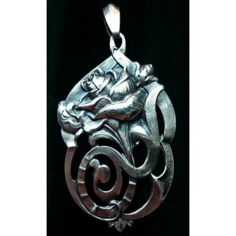 Antiek Zilveren Art Nouveau Jugendstil Rozen Kettinghanger