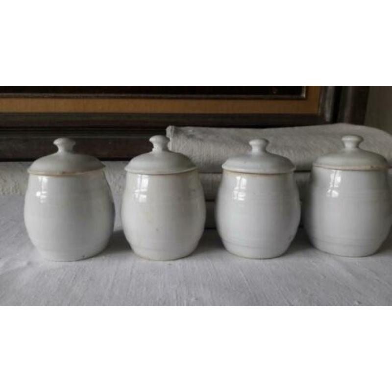 4 Kruidenpotjes wit antiek brocante geen Regout