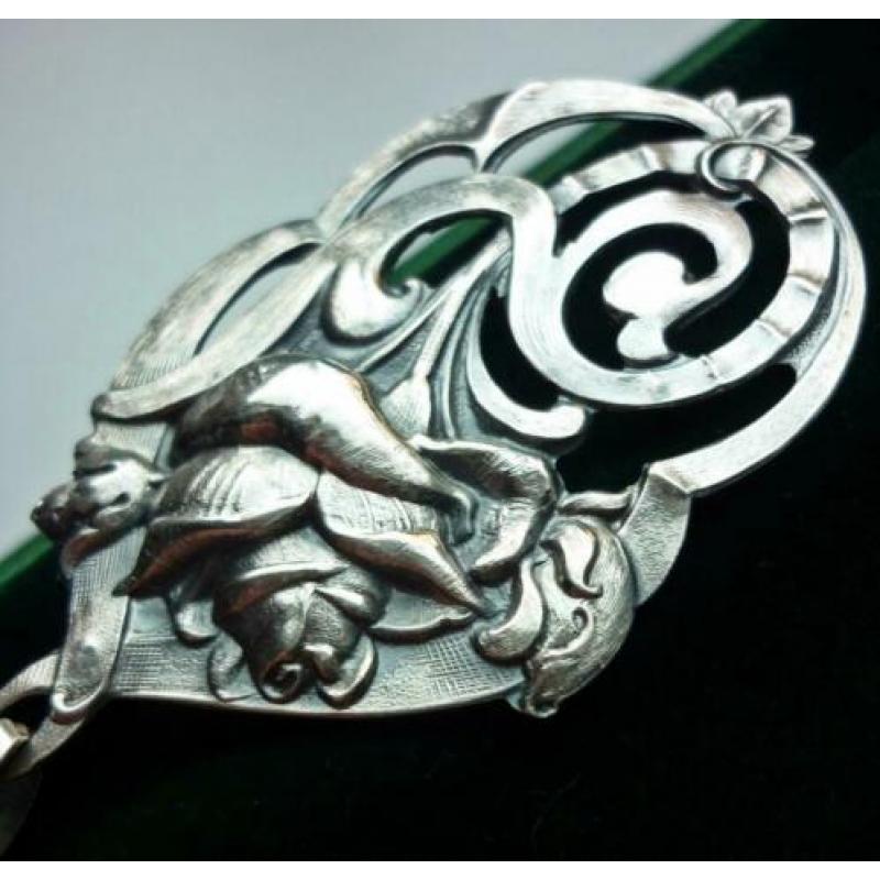 Antiek Zilveren Art Nouveau Jugendstil Rozen Kettinghanger