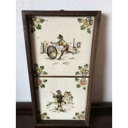 Aardewerk tegels ingelijst paard decor 12/23 cm