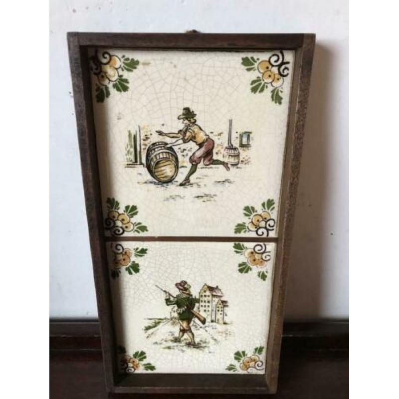 Aardewerk tegels ingelijst paard decor 12/23 cm