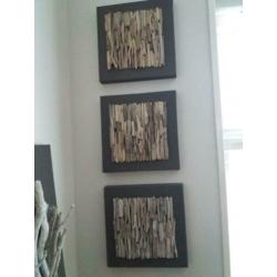 3 x canvas lijst met driftwood nieuw per stuk