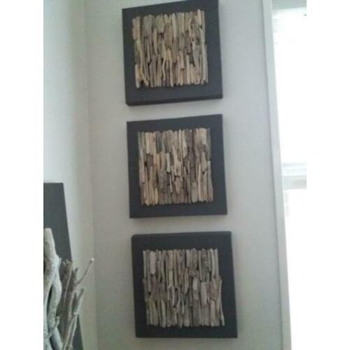 3 x canvas lijst met driftwood nieuw per stuk