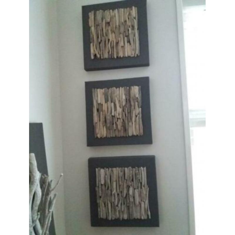 3 x canvas lijst met driftwood nieuw per stuk