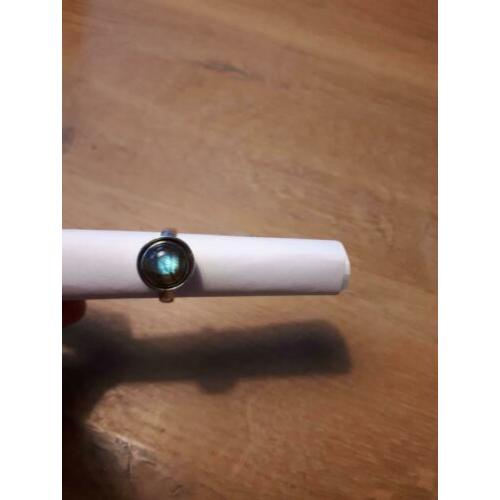 Zilver ring kameleon met laboriet, verwisselbare steen