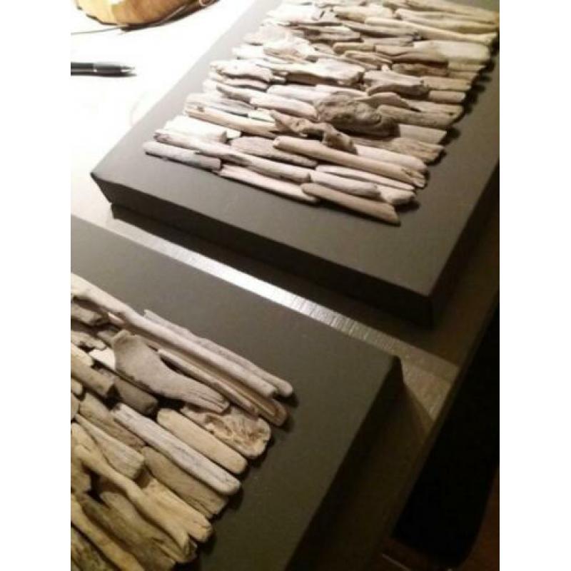 3 x canvas lijst met driftwood nieuw per stuk