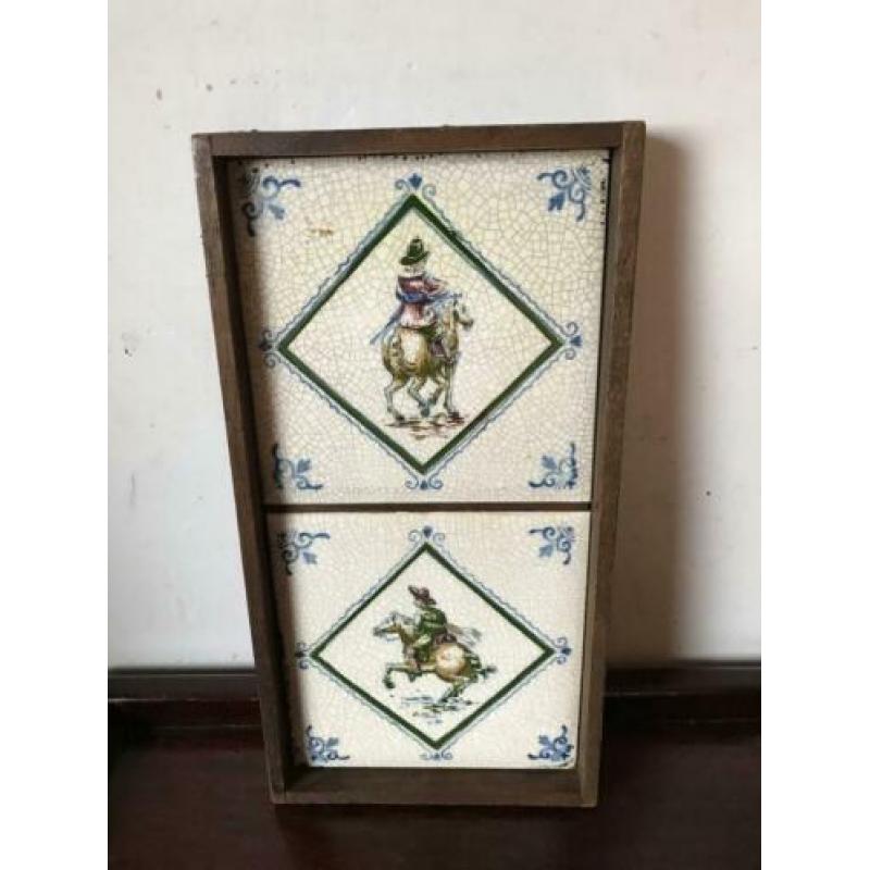 Aardewerk tegels ingelijst paard decor 12/23 cm