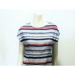 Top blauw wit luchtig zomer shirt korte mouw mt. 38 M: 5,-