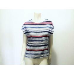 Top blauw wit luchtig zomer shirt korte mouw mt. 38 M: 5,-