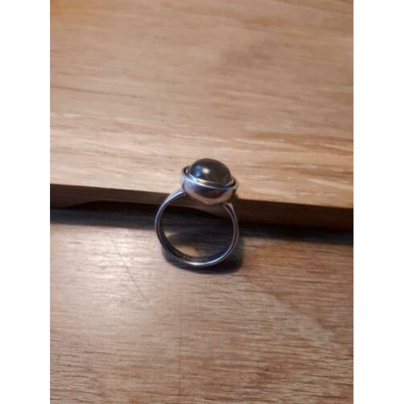 Zilver ring kameleon met laboriet, verwisselbare steen