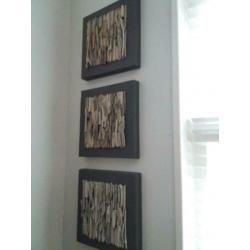 3 x canvas lijst met driftwood nieuw per stuk