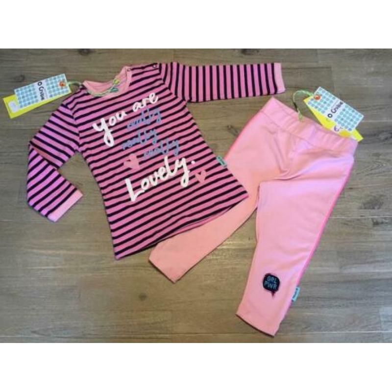 Nieuw setje O’Chillie gestreept jurkje en legging roze 80