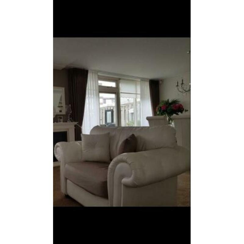 Leren bankstel wit, zeer mooi 3 & 2 zit & Loveseat
