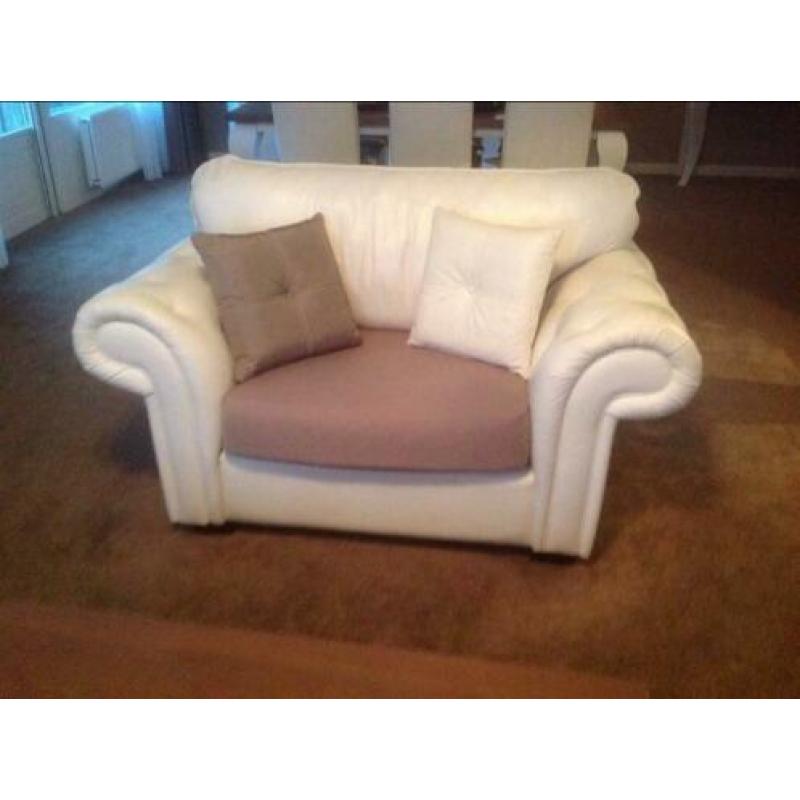 Leren bankstel wit, zeer mooi 3 & 2 zit & Loveseat