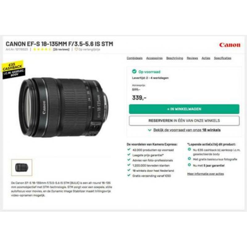 Canon 70D + lens EF-S 18-135 mm