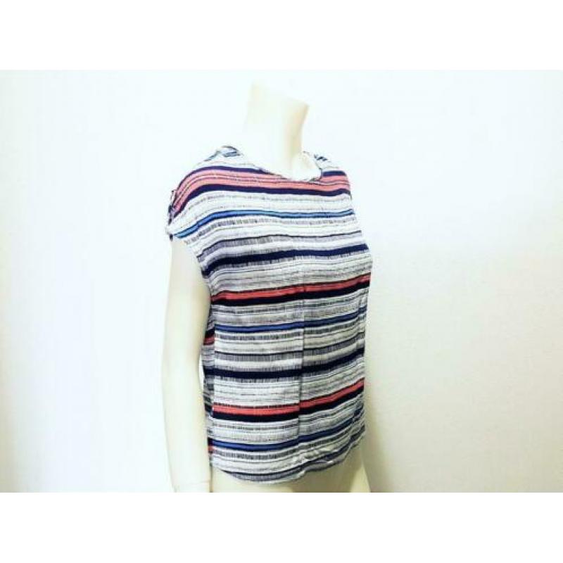 Top blauw wit luchtig zomer shirt korte mouw mt. 38 M: 5,-