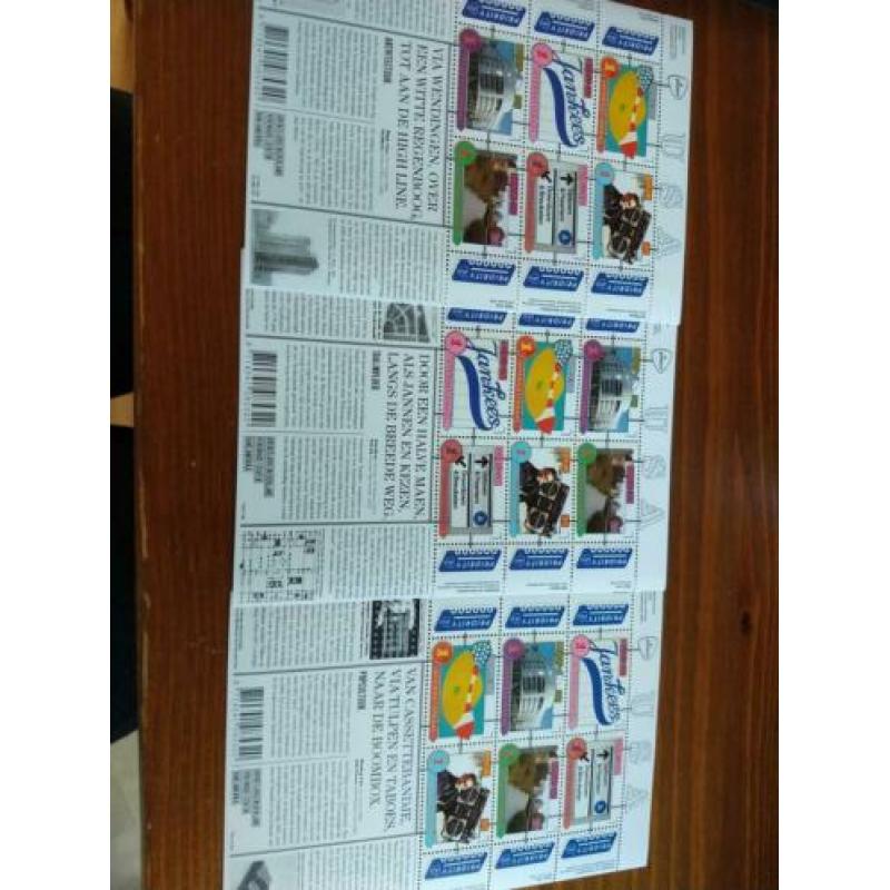 3 velletjes postzegels internationaal 2015, versch randtekst