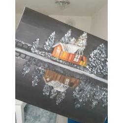 Schilderij Winterhuis Romantisch Zelfgemaakt!