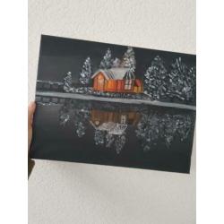 Schilderij Winterhuis Romantisch Zelfgemaakt!